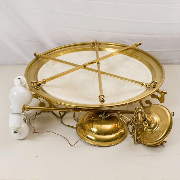 Alabaster Brass Hanging Bowl Chandelier Lightolier